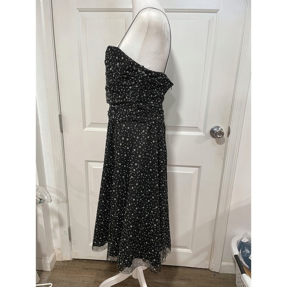 Retro XL 16 Jessica Howard Mesh Ruched Black Polka Dot Dress Fit & Flare Formal‎ - Picture 3 of 11